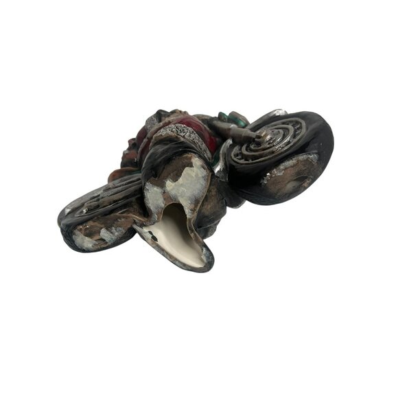 Santa Claus Riding Motorcycle Christmas Figurine 9 in Hand-Painted Resin Decor - Picture 7 of 8